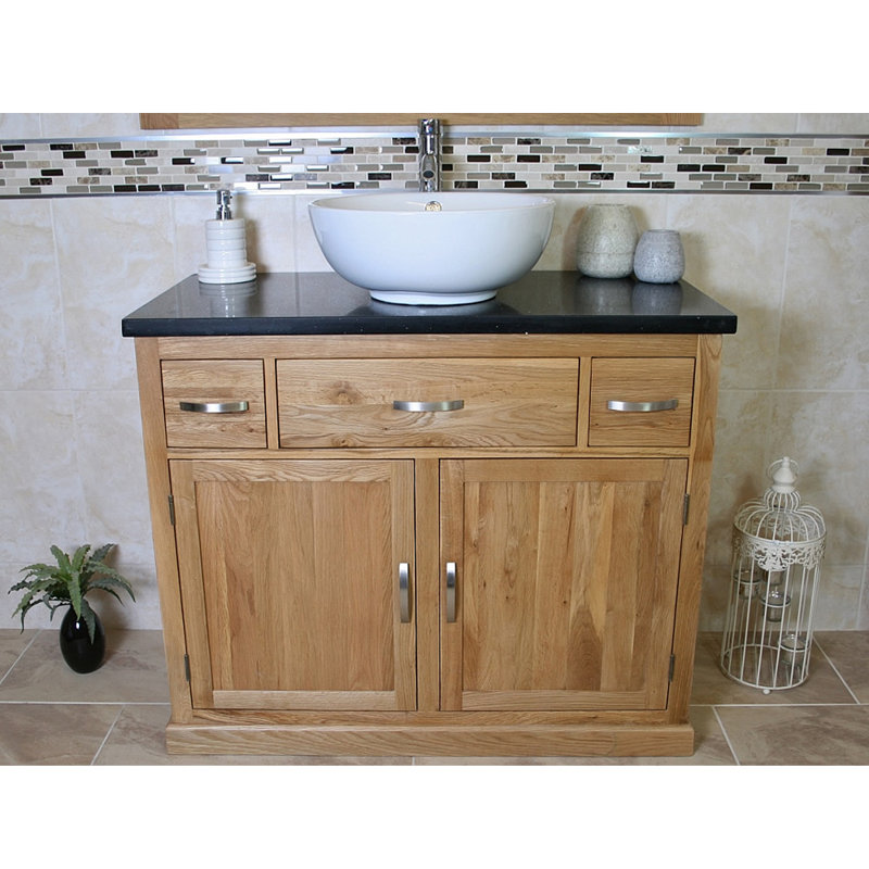 Belfry Bathroom Asenath Solid Oak 1000mm Freestanding Vanity Unit